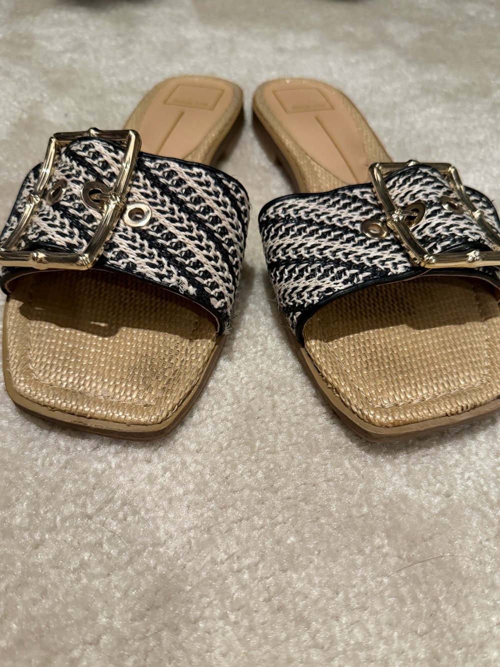 Dolce Vita Black & White Woven Buckle Slide Sandals - Picture 4 of 7